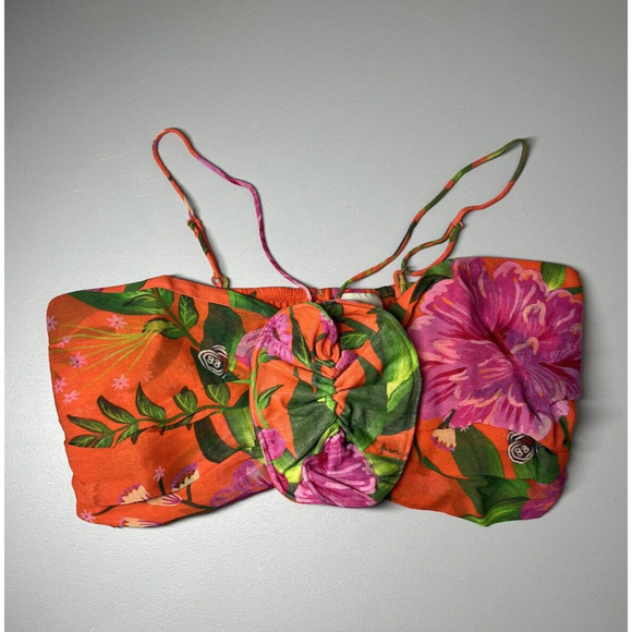 Farm Rio Crop Top XL Floral Romantic Garden Bandeau Strappy Smocked Colorful - Picture 1 of 9